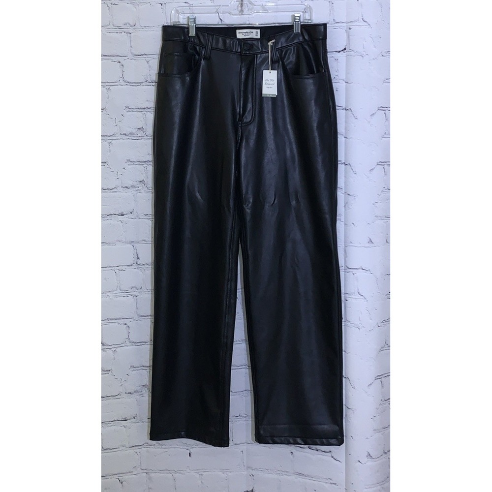 Abercrombie & Fitch Vegan Leather Size 14 Black Pants 90s Relaxed High Rise